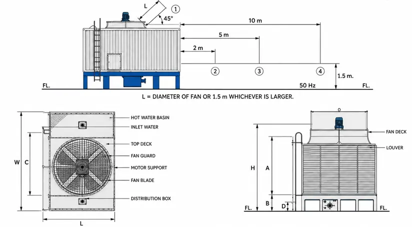 Rectangular FRP cooling tower for industrial cooling
